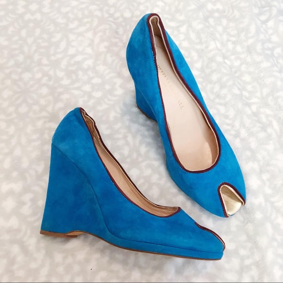 Loeffler Randall Shoes - Blue Suede Wedges Loeffler Randall Gold Peep-toe